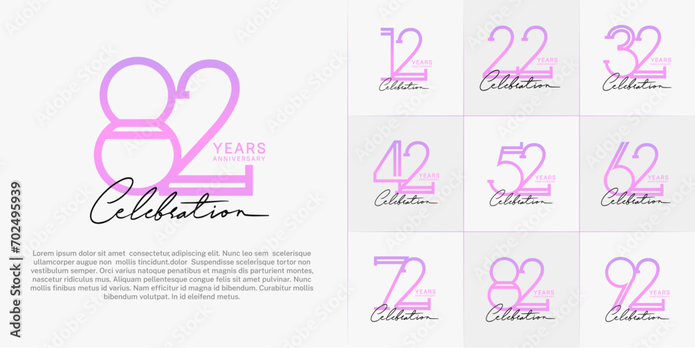 set of anniversary logotype purple color and black calligraphy for special celebration event