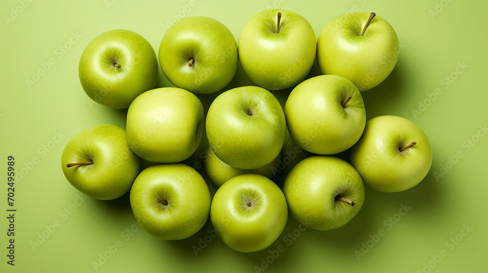 Organized Cluster of Green Apples on Green Background - A Fresh Perspective on Healthy Eating Organized Cluster of Green Apples on Green Background - A Fresh Perspective on Healthy Eating