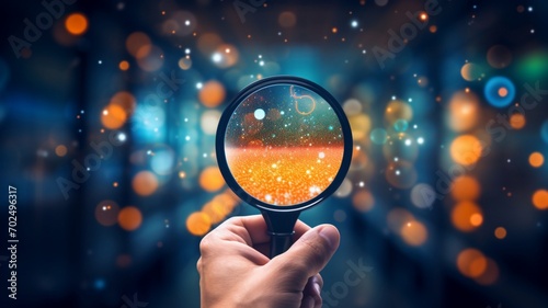 Hand-holding magnifier glass with a human icon for focus customer target of customer relation management or CRM and human development concept - AI Generative photo