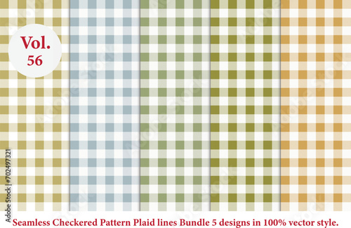 Plaid lines Pattern checkered Bundle 5 Designs Vol.56,vector Tartan seamless