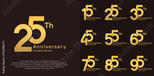 anniversary vector design set with golden color for special moment celebration