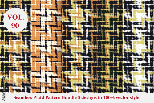 Plaid Pattern Bundle 5 designs Vol.90 Buffalo Vector, Tartan Fabric background wallpaper