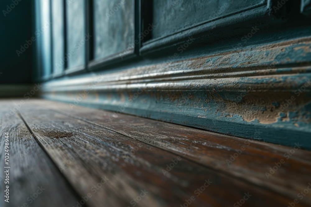 Obraz premium A detailed close-up shot of a wooden floor in a room. Perfect for interior design projects or flooring advertisements