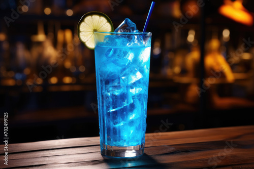 Blue lagoon cocktail on the bar 