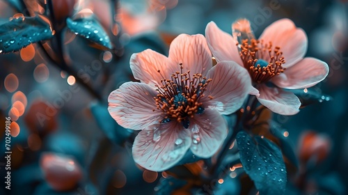 Dew-Kissed Blossoms with a Bokeh Background photo