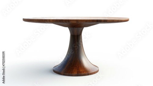 A round wooden table with a sturdy wooden base. Suitable for various indoor and outdoor settings