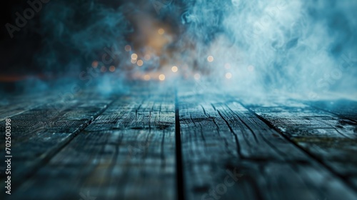 Smoke rises from a wooden floor, creating an atmospheric and intriguing scene. This image can be used to depict mystery, danger, or a fire hazard