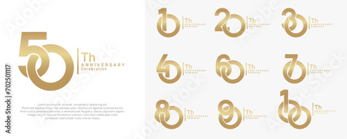 anniversary vector design set with gold color can be use for special moment