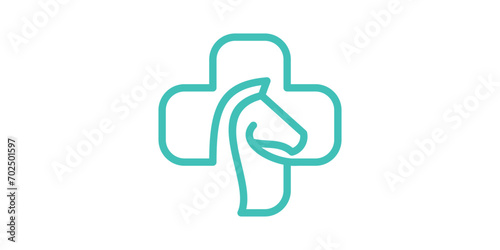 logo design combination of plus sign with horse, horse health, icon, vector, symbol.