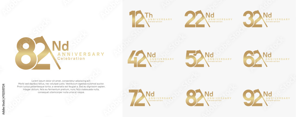 anniversary logotype vector set. gold color with slash for celebration day
