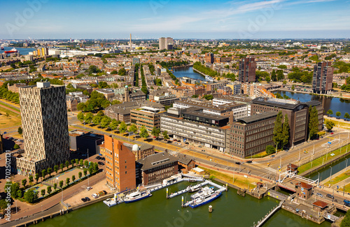 Bird's eye view of of Delfshaven, borough of Rotterdam, province of South Holland, Netherlands.