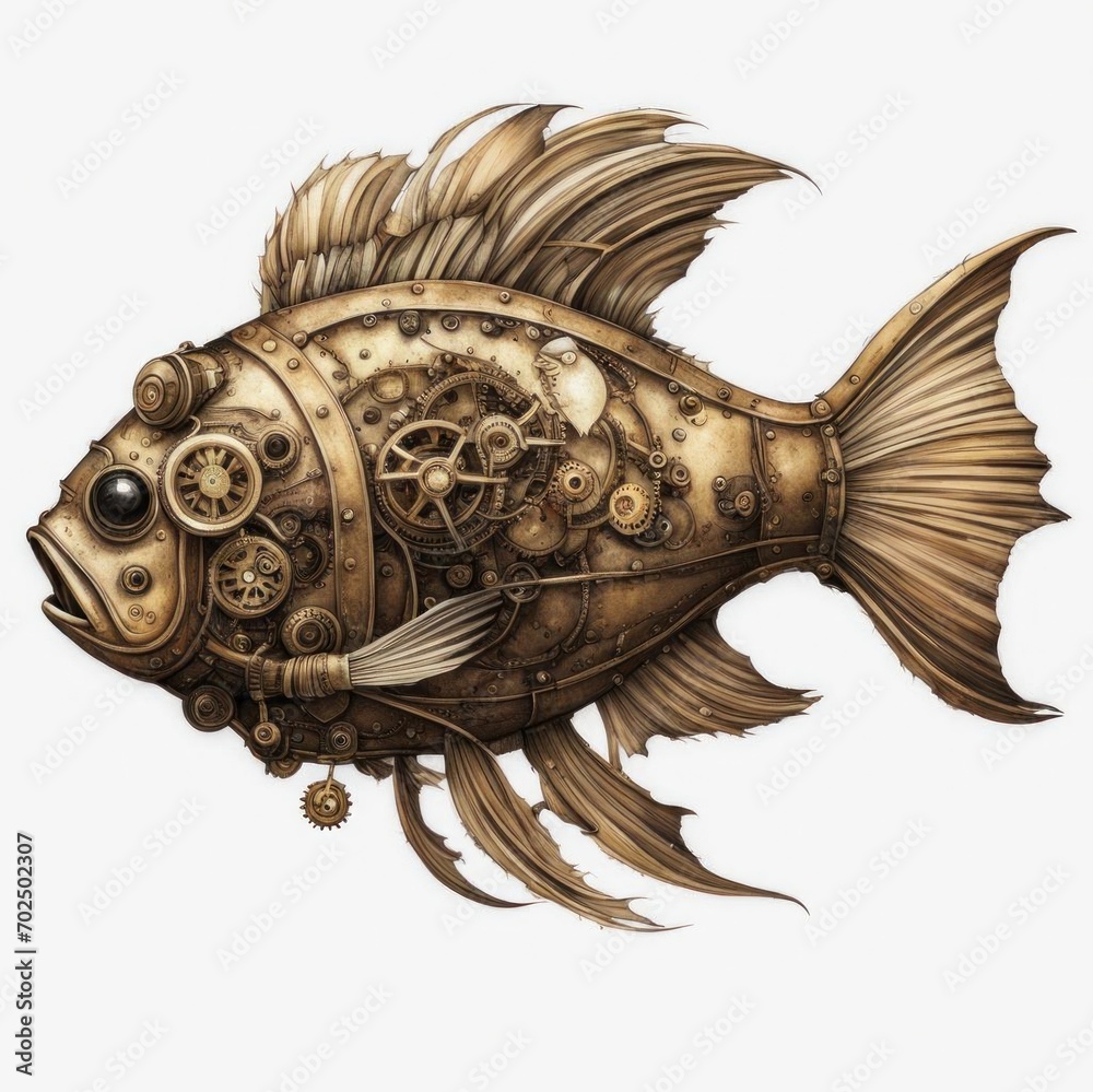 Mechanical steampunk fish on a white background. Mechanical steampunk fish on a white background.