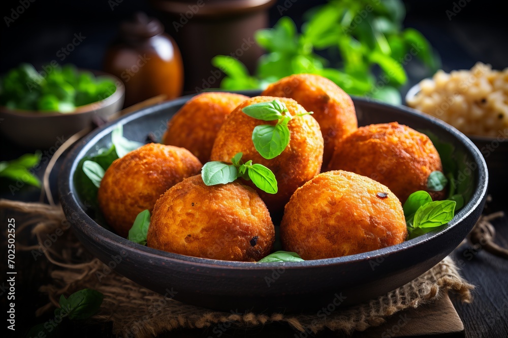 Irresistibly Appetizing and Delicious Italian Arancini Dishes with Generous Copy Space Irresistibly Appetizing and Delicious Italian Arancini Dishes with Generous Copy Space