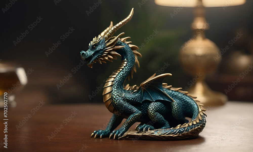 Obraz premium A small figurine of a dragon sitting on a table