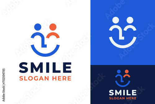 Creative Happy Smile Face Teamwork Community Logo Design Branding Template