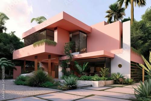House exterior with new urbanism pastel pink pech buzz architecture design