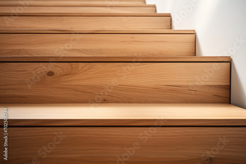 Close-up of a minimalist wooden staircase with clean lines.