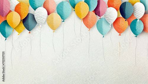 Vibrant party balloons with copy space, in a cut paper collage style. Generative AI

