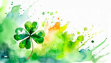 Saint Patrick's shamrock background, in a colorful watercolor style. Generative AI
