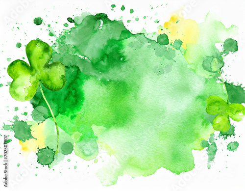 Saint Patrick's shamrock background, in a colorful watercolor style. Generative AI
