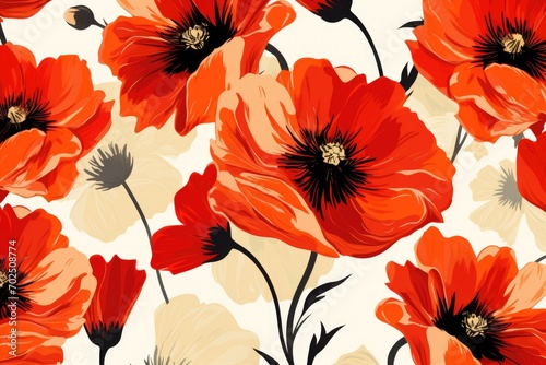 Vintage Poppies Pattern Retro Floral Pattern Flowers Clothing Design Garden Aesthetic Wallpaper Background Backdrop