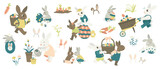 Easter Illustration Pack - Set of easter bunnies, baskets, wheelbarrow, Easter eggs, carrots and flowers
