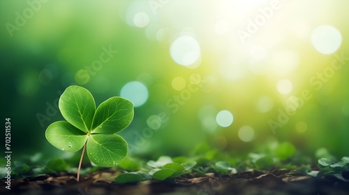 a leave of lucky clover against bokeh background with copy space photo