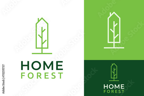 Simple Home House Forest Pine Tree Logo Design Branding Template