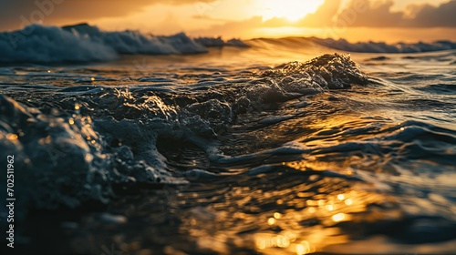 Waves at sea, golden hour