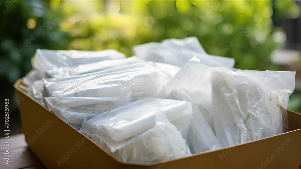 Closeup of a box of compostable trash bags, made from cornstarch and designed for easy decomposition. Closeup of a box of compostable trash bags, made from cornstarch and designed for easy decomposition.
