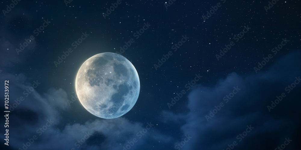 The moon in the night sky. Cloudy, surreal glow.