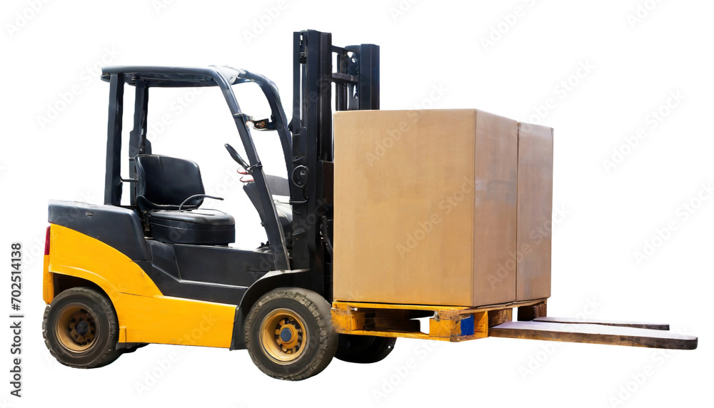 Forklift With big box load Isolated on white Background