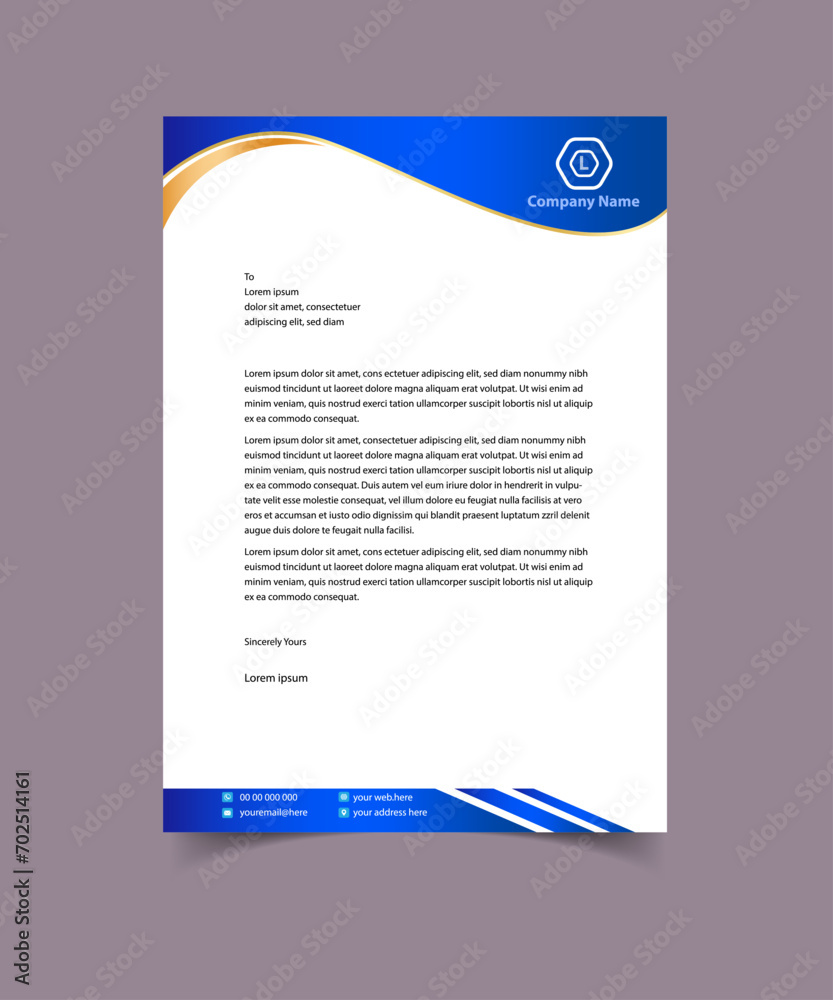 Professional corporate company business colorful letterhead template design with a4 size stationary item modern letterhead. - obrazy, fototapety, plakaty 