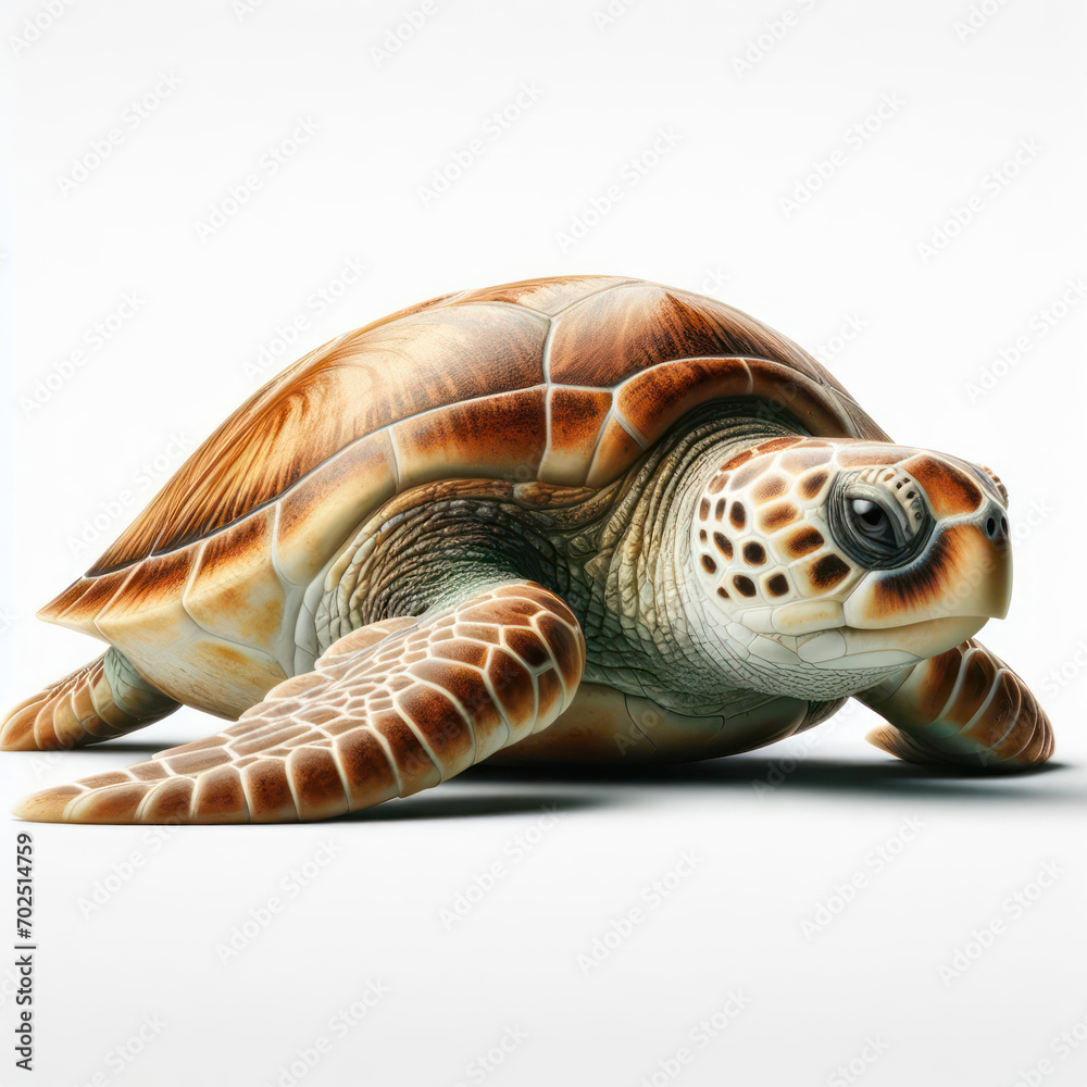 Fototapeta premium loggerhead sea turtle, Caretta caretta, oceanic turtle, Tortuga boba, tortuga oceánica, Isolated White background.