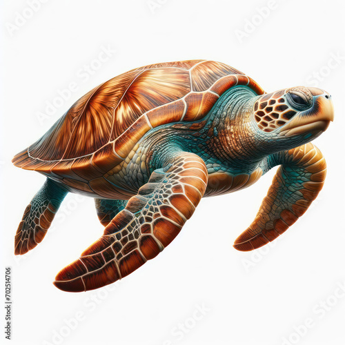 loggerhead sea turtle, Caretta caretta, oceanic turtle, Tortuga boba, tortuga oceánica, Isolated White background. photo