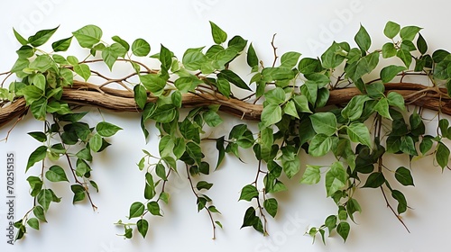 Jungle bush of three-leaved wild vine cayratia or bush grape liana ivy plant growing with long pepper plant in wild, nature frame jungle border isolated on white : Generative AI photo