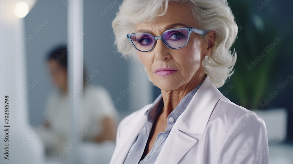 Focused mature grey haired computer user woman looking at laptop screen close up. Upper face of senior business lady, older professional working at computer. Eye care, eyesight, vision : Generative AI Focused mature grey haired computer user woman looking at laptop screen close up. Upper face of senior business lady, older professional working at computer. Eye care, eyesight, vision : Generative AI