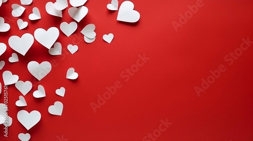 White Hearts Of Paper On Red Textured Background For Happy San Valentine Day. Happy Mother's Day : Generative AI photo