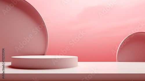 Minimal background  mock up with podium for product display Abstract white geometry shape background minimalist Valentine s day pink background Abstract mock up background   Generative AI