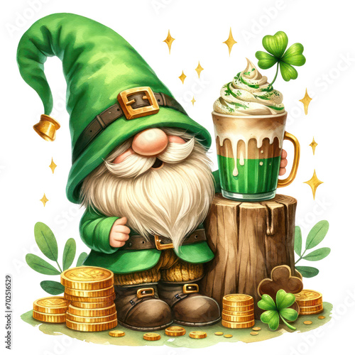 Cute Gnome Irish Coffee Cream Clipart Illustration