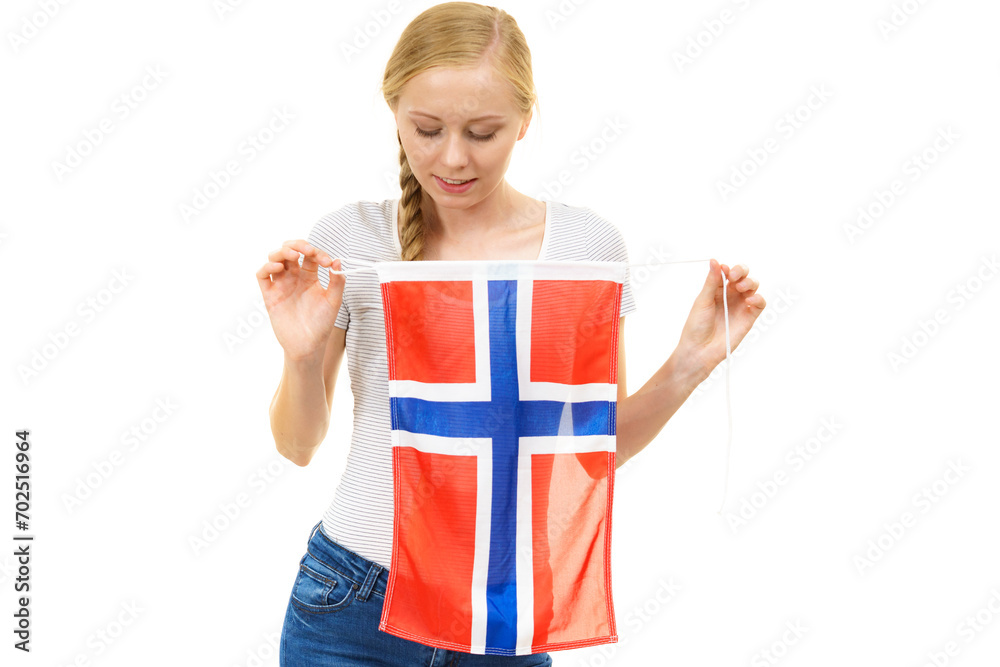Girl holding norwegian flag