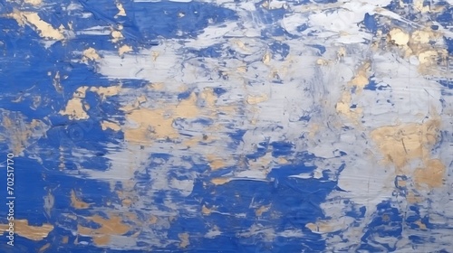 Blue alcohol stains of paint with the addition of gold powder. Subtle waves of paint, abstract blue waves of the ocean, lines of marble. Liquid paints, gradient stains, painting. : Generative AI