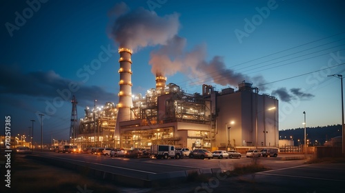 Gas turbine electrical power plant with in Twilight power for factory energy concept. : Generative AI photo
