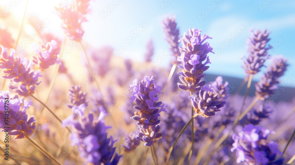 Vivid lavender flowers flourishing in a sun-drenched field, capturing the warm essence of summer days. Vivid lavender flowers flourishing in a sun-drenched field, capturing the warm essence of summer days.