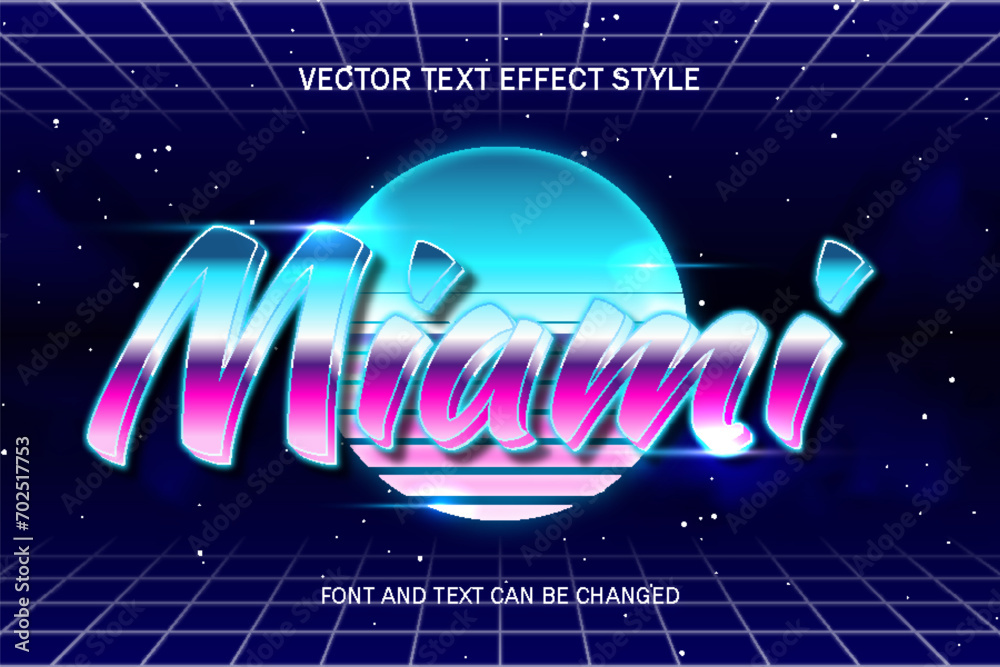Obraz premium miami night neon light style typography editable text effect font type template retrowave background