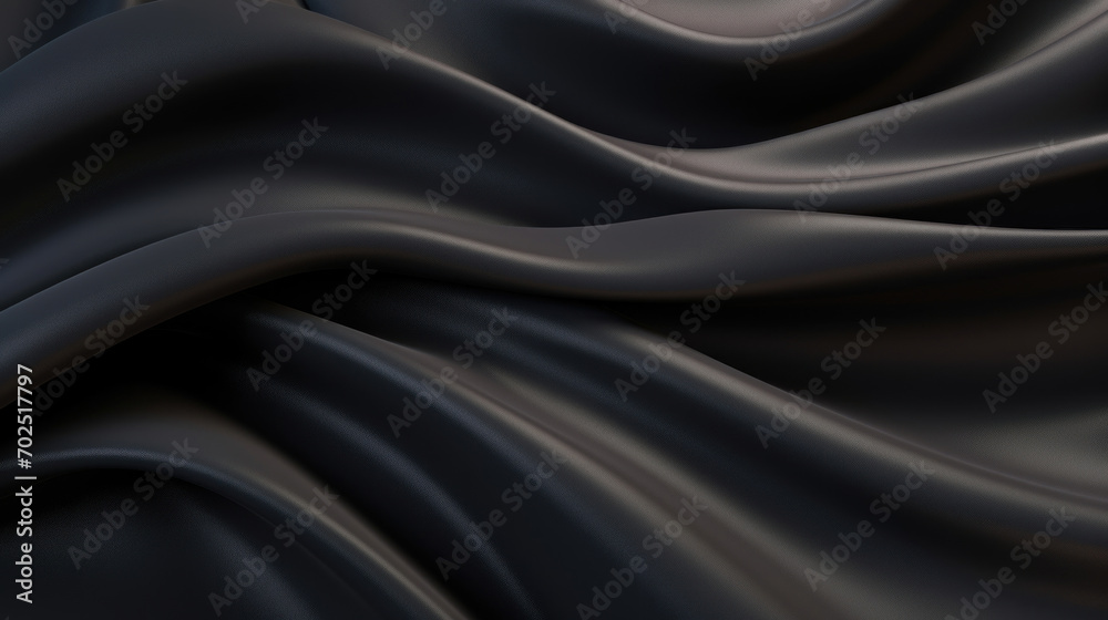 Obraz premium Close-up of the luxurious texture of black satin fabric, elegantly draped with smooth and shiny folds.