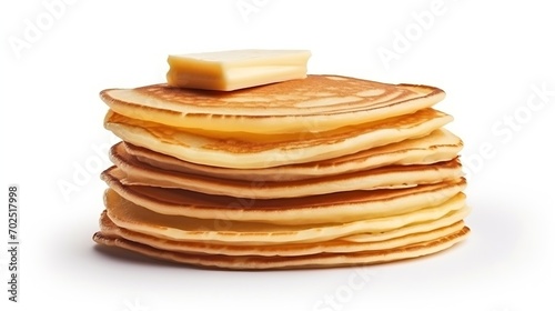 A stack of fluffy pancakes isolated on white background. Generative AI. : Generative AI