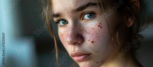 Adolescent female experiencing acne photo