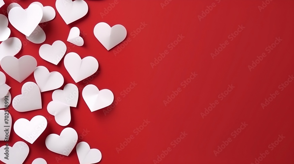 White Hearts Of Paper On Red Textured Background For Happy San Valentine Day. Happy Mother's Day : Generative AI - obrazy, fototapety, plakaty 