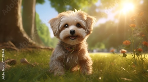 small dog in an summer park